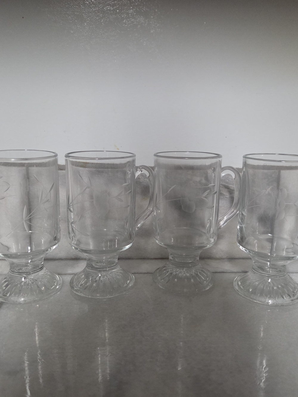 Clear Etched Glass Footed Mugs - Set of 4
